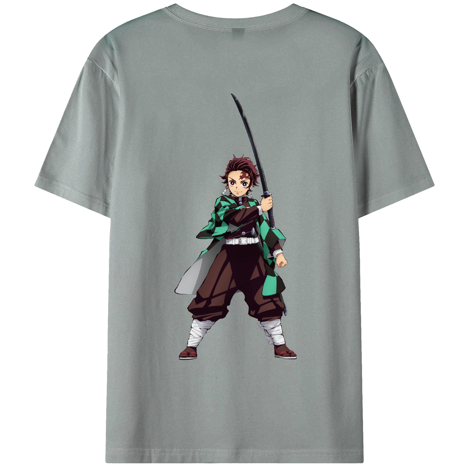 （画像用） 鬼滅の刃 竈門 炭治郎／かまど たんじろう Kamado Tanjirou 綿100％ メンズ半袖Tシャツ（バックプリント） 通気性